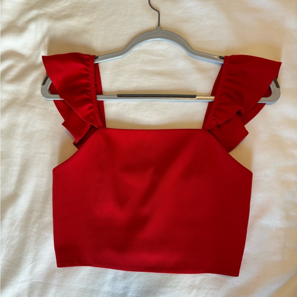 Worn once, Alice and Olivia Celestial Sleeve Crop Top in Red